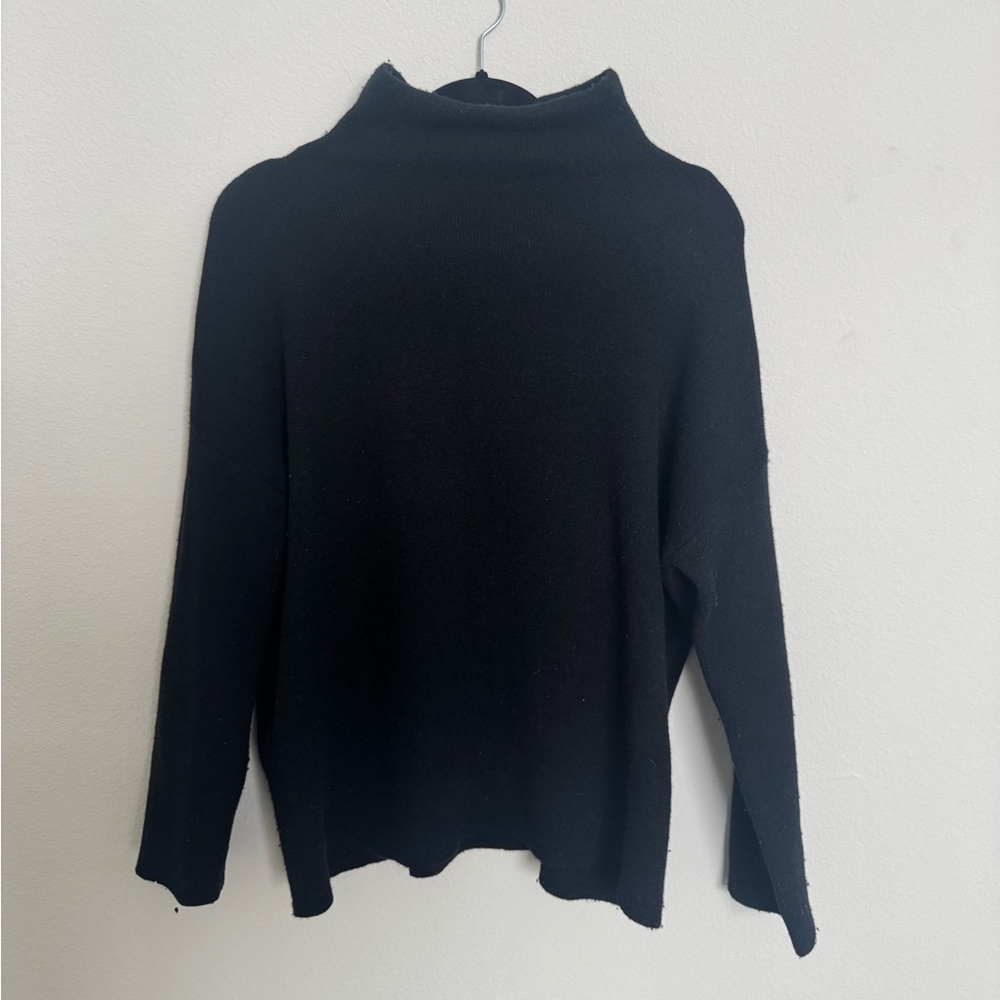 VINCE Cashmere/ Wool Blend Mock Funnel Neck Sweater Black Small